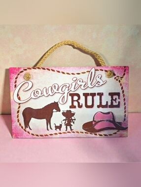 Girl's Cowgirls Rule Pink and Brown Wall Art EUC